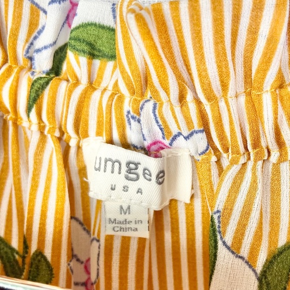 umgee •oversized honey yellow/white stripe floral off shoulder top medium - Picture 3 of 8